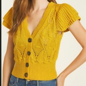 DRIFTWOOD Yellow Knit Cardigan with Button Accents